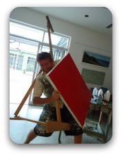 wrestling with your portable easel is not as much fun as this looks :) wrestling with your portable easel is not as much fun as this looks :)