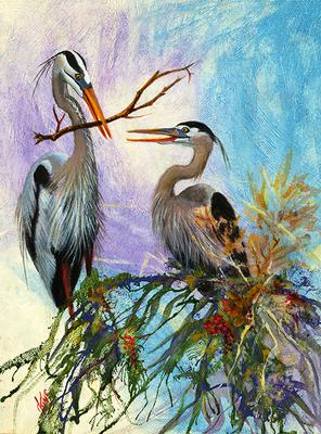 Great Heron, Acrylic on Wallpaper